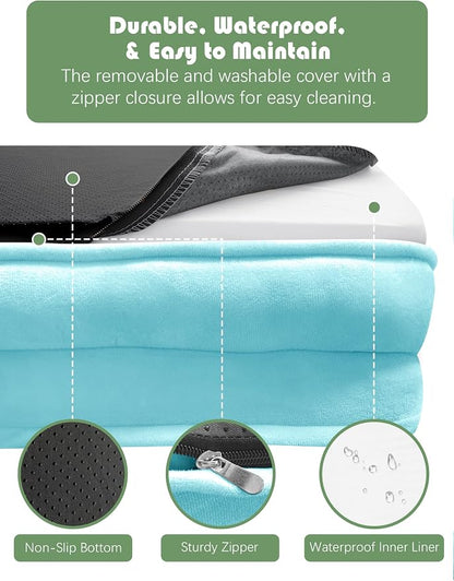 Spotted Play Orthopedic Dog Bed with Sides - Sofa Beds for Medium Dogs, Supportive Foam Pet Couch Bed with Washable Removable Cover, Waterproof Lining and Non-Slip Bottom, Ice Blue - M