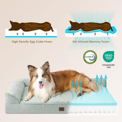 EHEYCIGA Orthopedic Dog Bed Medium Size Dogs, Memory Foam Dog Bed with Washable Removable Cover, Waterproof Pet Sofa Couch for Crate with Nonskid Bottom, 30x20x6, Greyish Green | Small Dog Sofa with Washable Removable Cover, Waterproof Pet Couch for Cr...