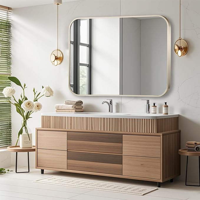 48x30 Inch Brushed Nickel Bathroom Mirror, Framed Rectangle Mirror