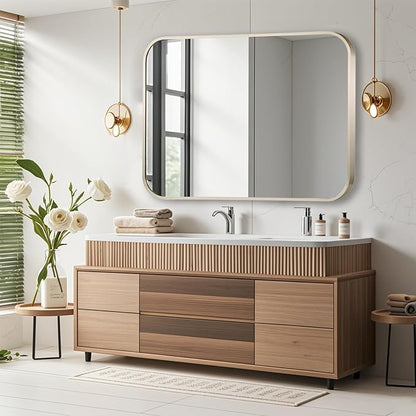 48x30 Inch Brushed Nickel Bathroom Mirror, Framed Rectangle Mirror