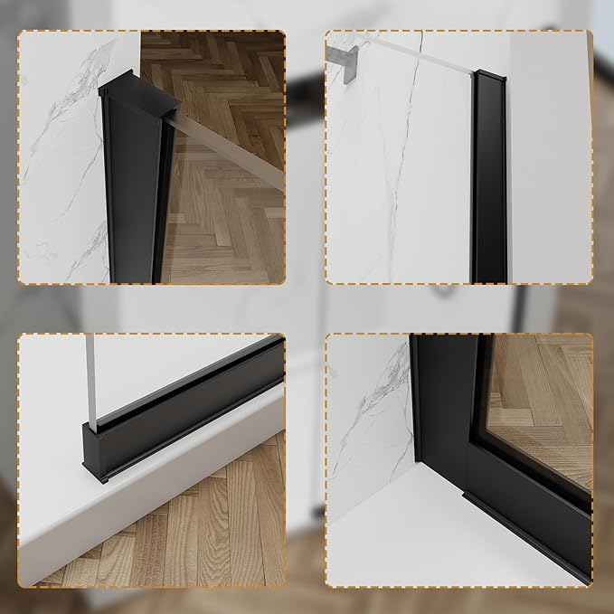 Shower Glass Wall Panel 36" W x 76" H, 3/8" Tempered Glass, Half Frameless