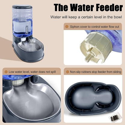 Stainless Steel Automatic Pet Feeder for Small&Medium Pets Automatic Food Feeder and Waterer Stainless Steel Bowls Set 3.8 L, Travel Supply Feeder and Water Dispenser for Dogs Cats Pets Animals