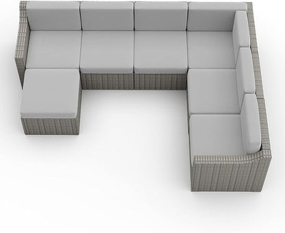 HAPPATIO 7 Piece Patio Conversation Set,Rattan Wicker Outdoor Sectional Sofa,All-Weather Patio Furniture Set,Multiple Combination Sofa. Patio sectional Set.(Gray/Beige)