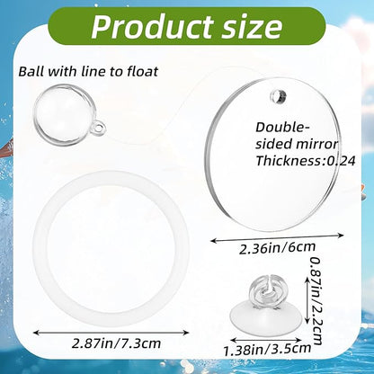 2 Pcs Betta Fish Exercise Ring & Mirror Set, Floating Enrichment Toys with Feeding Ring for Betta Tank, Training & Play Accessories to Prevent Boredom, Safe Aquarium Decor for Beta Fish