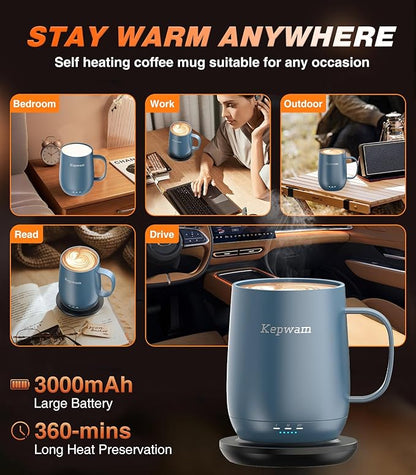 Kepwam Self Heating Coffee Mug T2, 16oz Smart Heated Coffee Mug, 150 Min
