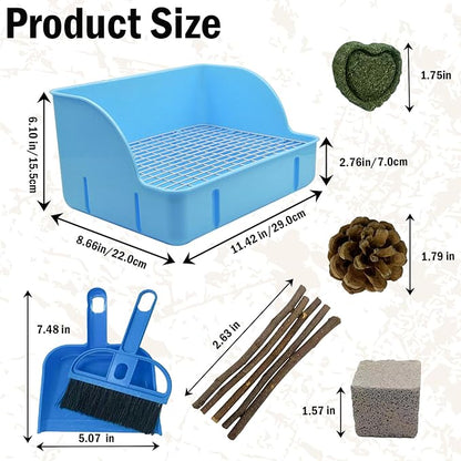12Pcs Rabbit Litter Box for Cage, Bunny Potty Trainer Corner Guinea Pig Plastic Square Grate Toilet, Pet Bedding Litter Box for Small Animal Ferret Hamster Hedgehog (Blue)