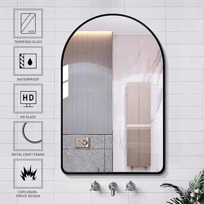 30x40 inch Black Tempered Glass Large Arched Mirror