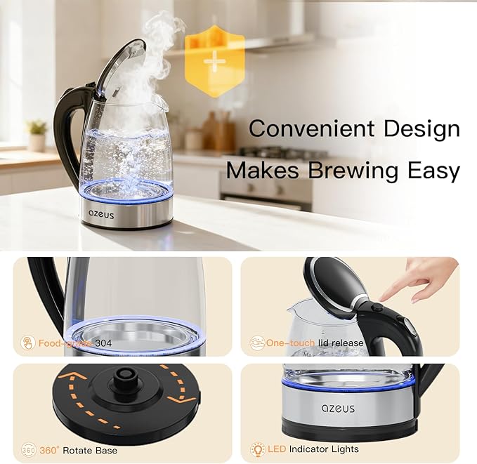 AZEUS Fast Boil Electric Water Kettle, 1.8L Large Capacity