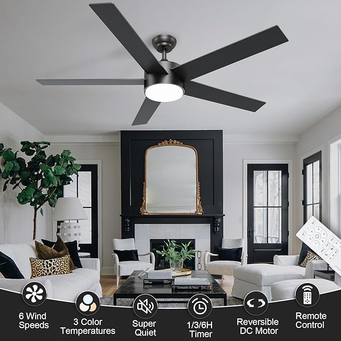 POCHFAN 60 Inch Black Ceiling Fans