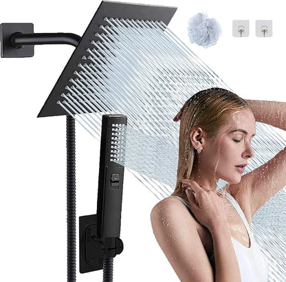 8"High Pressure Square Rain Shower Head and 2-in-1 Hand Shower.Equipped