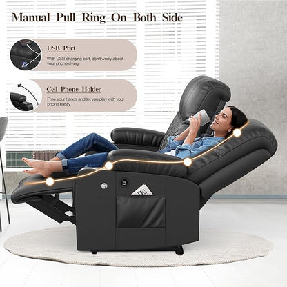 FURNIMAT Loveseat Recliner Sofa Set with 2+1+1 Pieces, 2 Seater Reclining Loveseat Couch with USB Ports, Cell Phone Holders, 2 Recliner Chairs with Vibration Massage and Heat, Living Room, Bedroom, RV