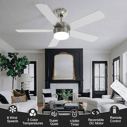POCHFAN 42 Inch Brushed Nickel Ceiling Fans
