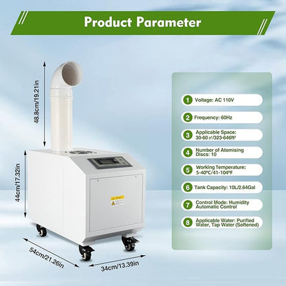 Humidifier Large Room, 10L 6.6Lbs/H Industrial Ultrasonic Mist Maker