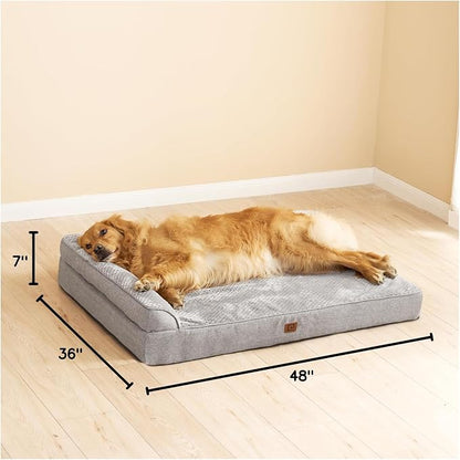 EHEYCIGA Memory Foam Dog Bed, Extra Large Size Orthopedic Dog Bed, Grey | Washable Removable Cover, Waterproof Flat Pet Sofa Couch with Nonskid Bottom, 48x35x7.5
