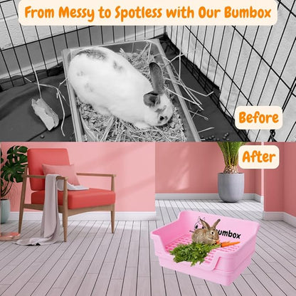 HoppScotch.bun Bumbox Large Rabbit Litter Box, 15.75" Training Cage with Plastic Grid for Small Animals, Indoor/Outdoor, Pink