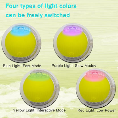 Interactive Cat Dog Toy Ball: Indoor Small Automatic Moving Smart Rolling Fun Pet Game with Led Light and String Tail for Motion Activated, Cute Kitten Puppy Present, Exercise Wheel Supplies (Yellow)