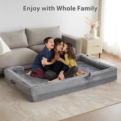 WNPETHOME Orthopedic Washable Human Dog Bed for Adult & Dog Cozy Sleep | Human Size Waterproof Big Soft Dog Couch Sofa Bed for Dogs & Adult Relax with Removable Cover Pet Bed Grey 61x43 Inch
