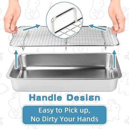FHTONGE Extra Large Stainless Steel Rabbit Litter Box for Cage, Steel Litter Pan for Guinea Pig Ferret Rat Chinchilla Hedgehog Hamster, Rectangular Metal Bunny Potty Trainer Tray Pet Toilet Traine
