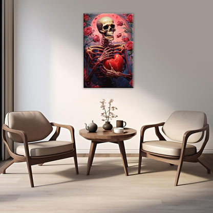 OAAPITI Skull Skeleton Canvas Wall Art Skull Holding Heart Picture Print Romantic Theme Painting Artwork Gothic Poster Wall Decor Living Room Halloween Decor(Artwork-1,20"x30")