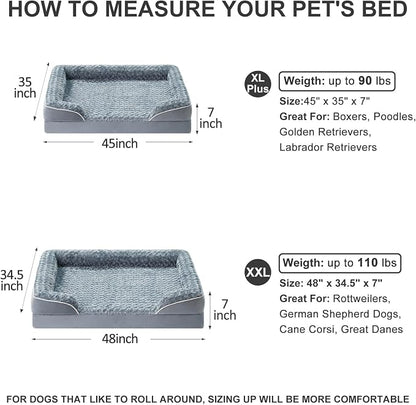 WNPETHOME Orthopedic Washable XXL Dog Bed for Senior Dog Cozy Sleep | Extra Large Waterproof Big Soft Dog Couch Sofa Bed for Dogs Relax with Removable Cover Supportive Pet Bed Grey 48x35 Inch