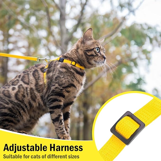 PUPTECK Adjustable Cat Harness and Leash Set Escape Proof Kitten Strap Collar for Walking Travel, Yellow, M