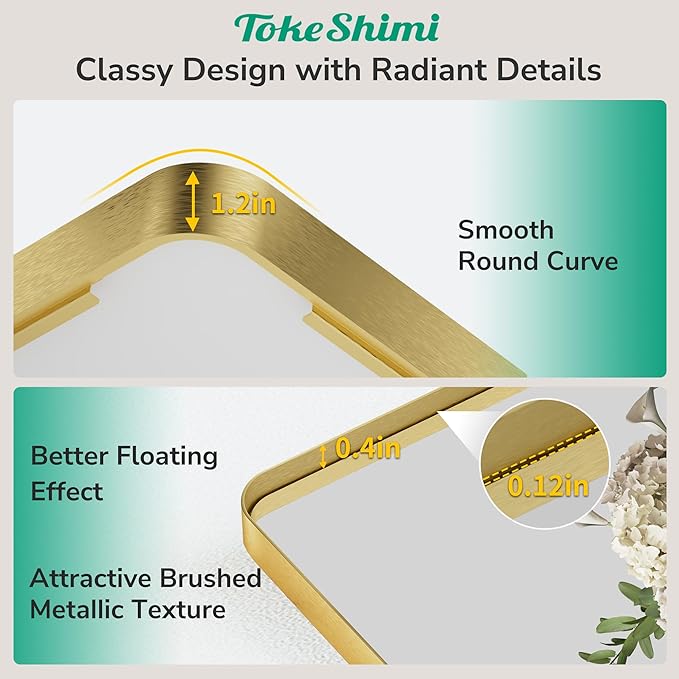 TokeShimi 16x20 Brushed Gold Bathroom Mirror, Vanity Mirror Bathroom Wall
