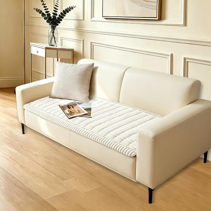 Waterproof Couch Cover for Dogs Washable,Nonslip Fuzzy Durable Pet Friendly | Soft Slipcovers for 3 Cushion Sofa Cover,Plush Thick Protector Fits Mat Bed Leather & Fabric Couches (White 27.6"x59.06")