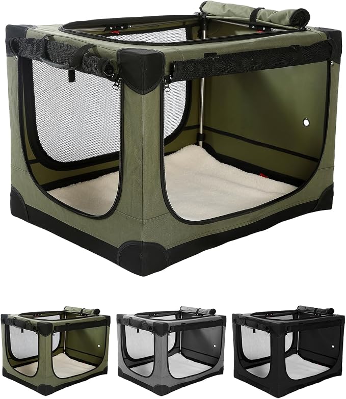 Veraste 33" L x 25" W x 25" H Collapsible Travel Dog Crate, Portable Soft Dog Kennel for Medium Large Dogs up to 60 lbs, 4-Door Foldable Travel Crate with Durable Mesh & Storage BagGreen | 4-Door Foldable Travel Crate,breathable mesh, foldable with sto...