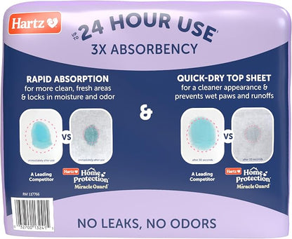 Hartz Miracle Guard Dog and Puppy Dog Pads Max Absorbency 24 Hour Use Odor Eliminating Lavender Scented No Leaks, 3XL Size 20 Count
