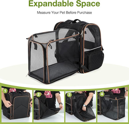 Large Cat Backpack Carrier Expandable Pet Carrier Backpack for Small Dogs Medium Cats Fit Up to 18 Lbs, Dog Backpack Carrier, Foldable Puppy Backpack Carrier for Travel,Black
