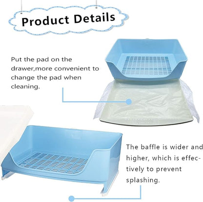 PINVNBY Large Corner Rabbit Litter Box with Drawer,Bigger Potty Trainer Pan for Adult Bunny Guinea Pig Chinchilla Ferret Small Animals(Blue)