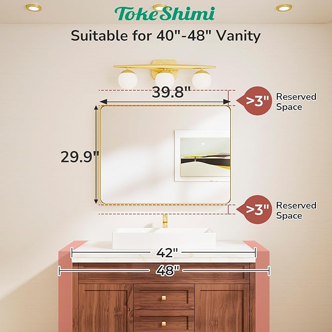 TokeShimi Brushed Gold Bathroom Mirror, 40x30 Large Bathroom Mirror Rectangle