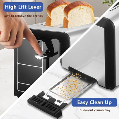 Touch Screen Toaster 2 Slice, Smart Digital Toasters, 6 Browning Levels & 6