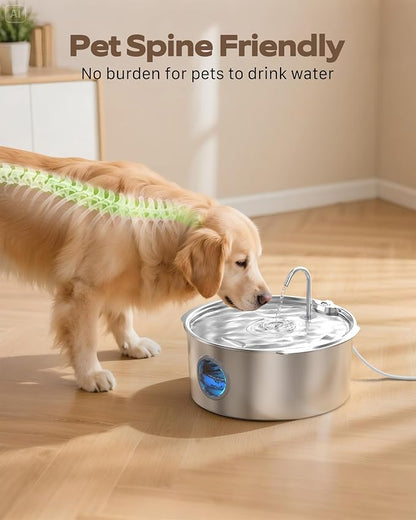 Dog Water Fountain for Large Dogs: Stainless Steel Dog Fountain Water Bowl - 3.2Gal/406oz/12L Super Quiet Big Cat Water Fountain with Visual Water Level -Great for Large Dogs Cats and Multi-Pet Home