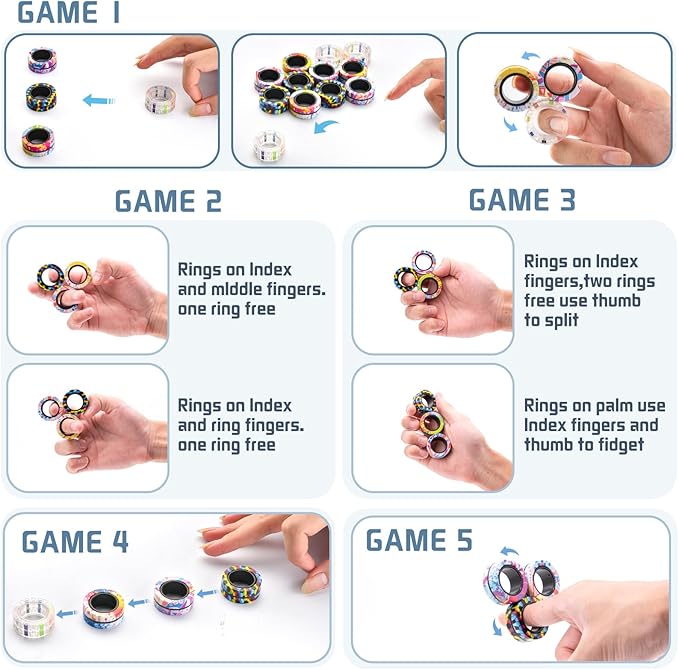 12Pcs Magnetic Adults Fidget Toys Rings, Stocking Stuffers