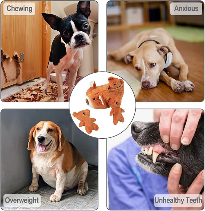IFOYO Hide and Seek Plush Dog Toy Squeaky Bear Interactive Puppy Toys, Durable Enrichment Toys for Mental Stimulation and Anxiety Relief