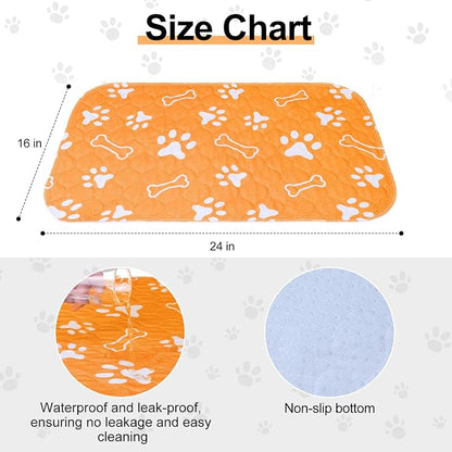 BEAUTYZOO 6 Pack Washable Pee Pads for Dogs,Reusable Puppy Pad 16x24 Orange | Waterproof Super Absorbent,Non Slip and Leak-Proof Against Urine,Whelping Pads Mats for Puppy Potty Training,Playpen,Crate