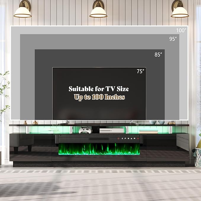 AMERLIFE 90" High Gloss 2 Tier TV Stand