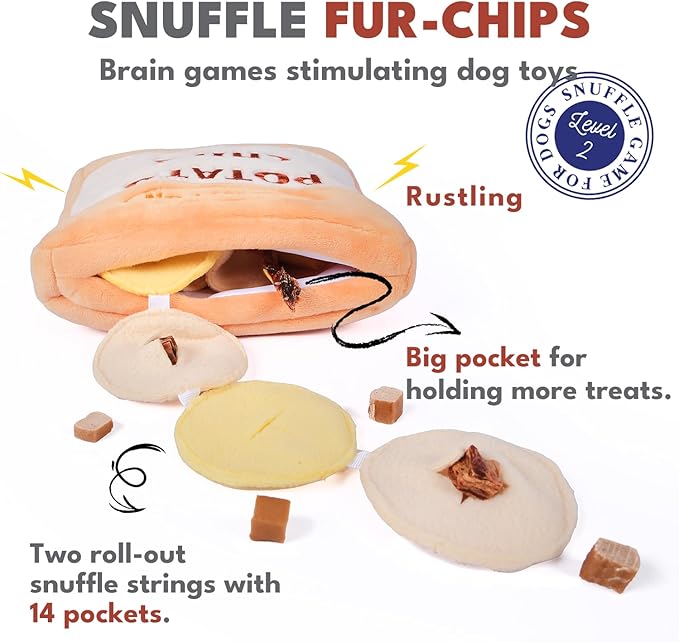 CHEWFFON Dog Enrichment Puzzle Toys, Interactive Snuffle Crinkle Treat Toy for Boredom and Mental Stimulating, Nose Work Potato Chips Dog Toy for Small, Medium and Large Dogs