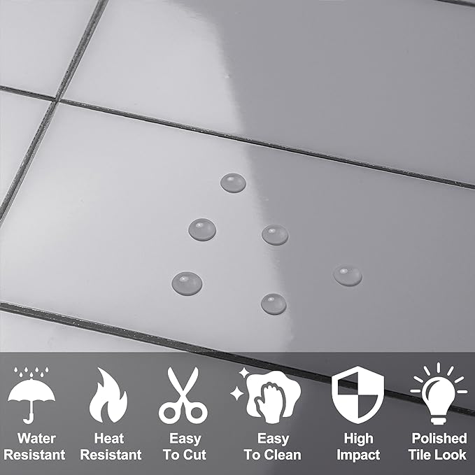 AULIGET 100-Piece Polished Grey Thick PVC Peel and Stick Backsplash