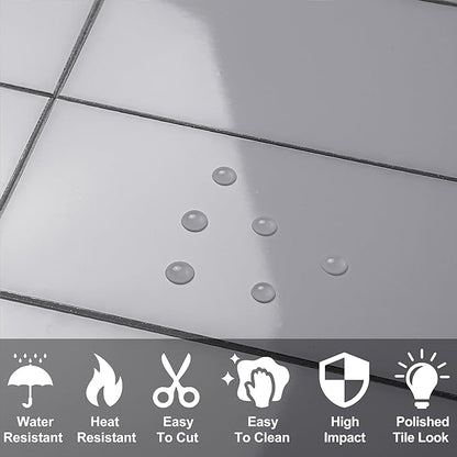 AULIGET 100-Piece Polished Grey Thick PVC Peel and Stick Backsplash
