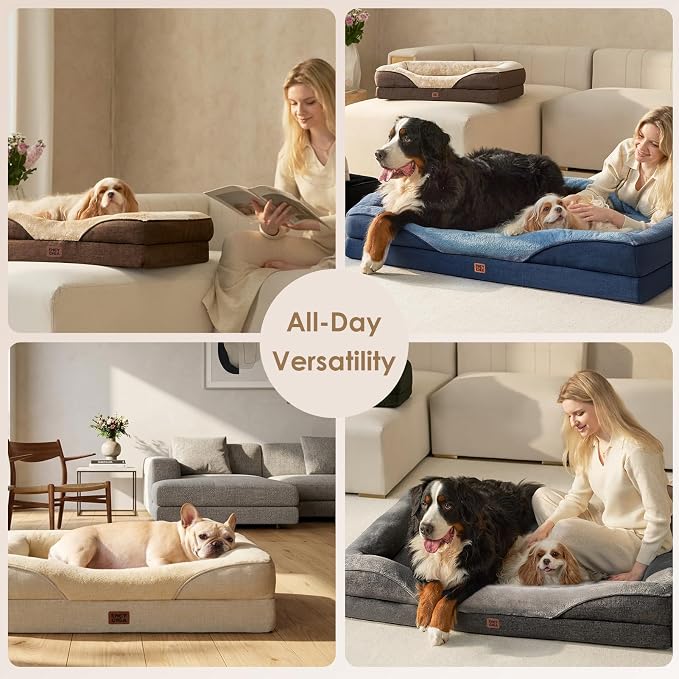 EHEYCIGA Orthopedic XL Dog Bed for Large Dog, Memory Foam Dog Couch, Purple | 48x35 Inch Extra Large Sized Dog Sofa with Sides, Waterproof Liner & Washable Removable Cover, Bolster Pet Couch