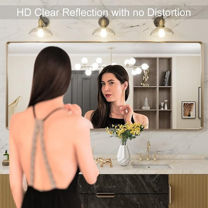 LOAAO 72”X32” Gold Bathroom Mirror, Rounded Rectangle Gold Frame Mirror