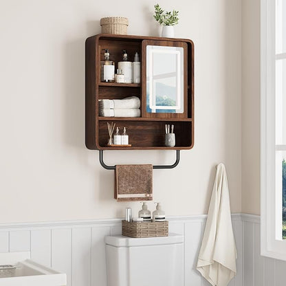 QUW Bathroom Wall Cabinet with Sliding Mirror Door, Modern Medicine Cabinet