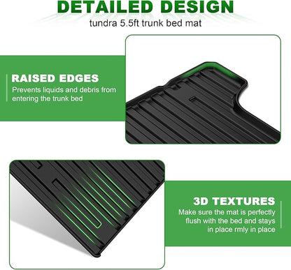 AOMSAZTO Floor Mats for 2022-2026 Toyota Tundra/Tundra Hybrid (Only CrewMax Cab) 5.5FT Truck Bed Mat - All Weather Protection Floor Liners & Bed Liner Set Accessories