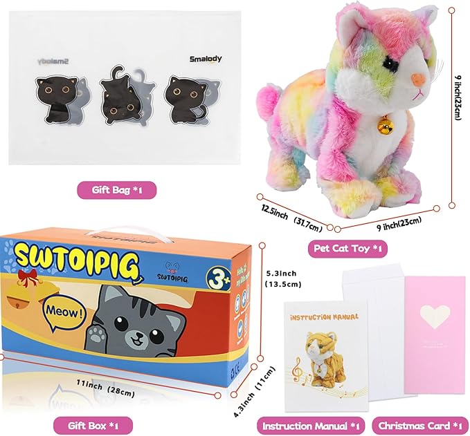 Plush Cat Stuffed Animal Interactive Cat Robot Toy, LED Robotic Cat Barking Meow Kitten Touch Control, Electronic Cat Pet, Robot Cat Kitty Toy, Animated Toy Cats for Girls Baby Kids