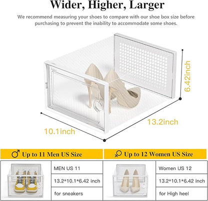Kuject X-Large Shoe Storage Boxes Organizers Clear Plastic Stackable 12 Pack