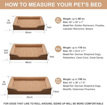WNPETHOME Orthopedic Washable XXL Dog Bed for Senior Dog Cozy Sleep | Extra Large Waterproof Big Soft Dog Couch Sofa Bed for Dogs Relax with Removable Cover Supportive Pet Bed Brown 54x36 Inch