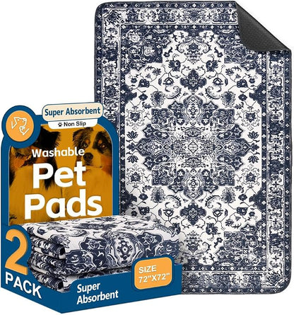 Washable Pee Pads for Dogs, 2 Pack Reusable Puppy Training Pads 72"x72" Super Absorbent Waterproof Dog Training Pads, Non-Slip Potty Pads, Whelping Pads Litter Mat Navy Blue