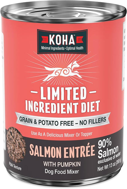 KOHA Limited Ingredient Diet Salmon Entrée for Dogs - Dog Food Toppers for Picky Eaters - Sensitive Stomach Canned Dog Food - Pate Dog - 13 oz Pack of 12